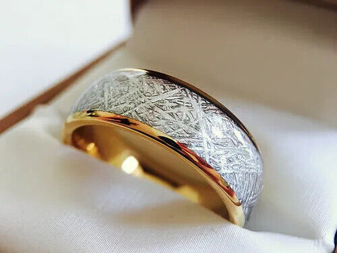 Men's 8mm Tungsten Beveled Edges Meteorite Inspired Comfort-Fit Wedding Band